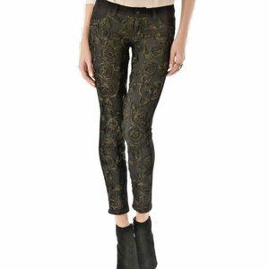 SIWY Denim Skinny Rose Embellished Jeans Pants Metallic Gold Appliqué, sz.27 NWT